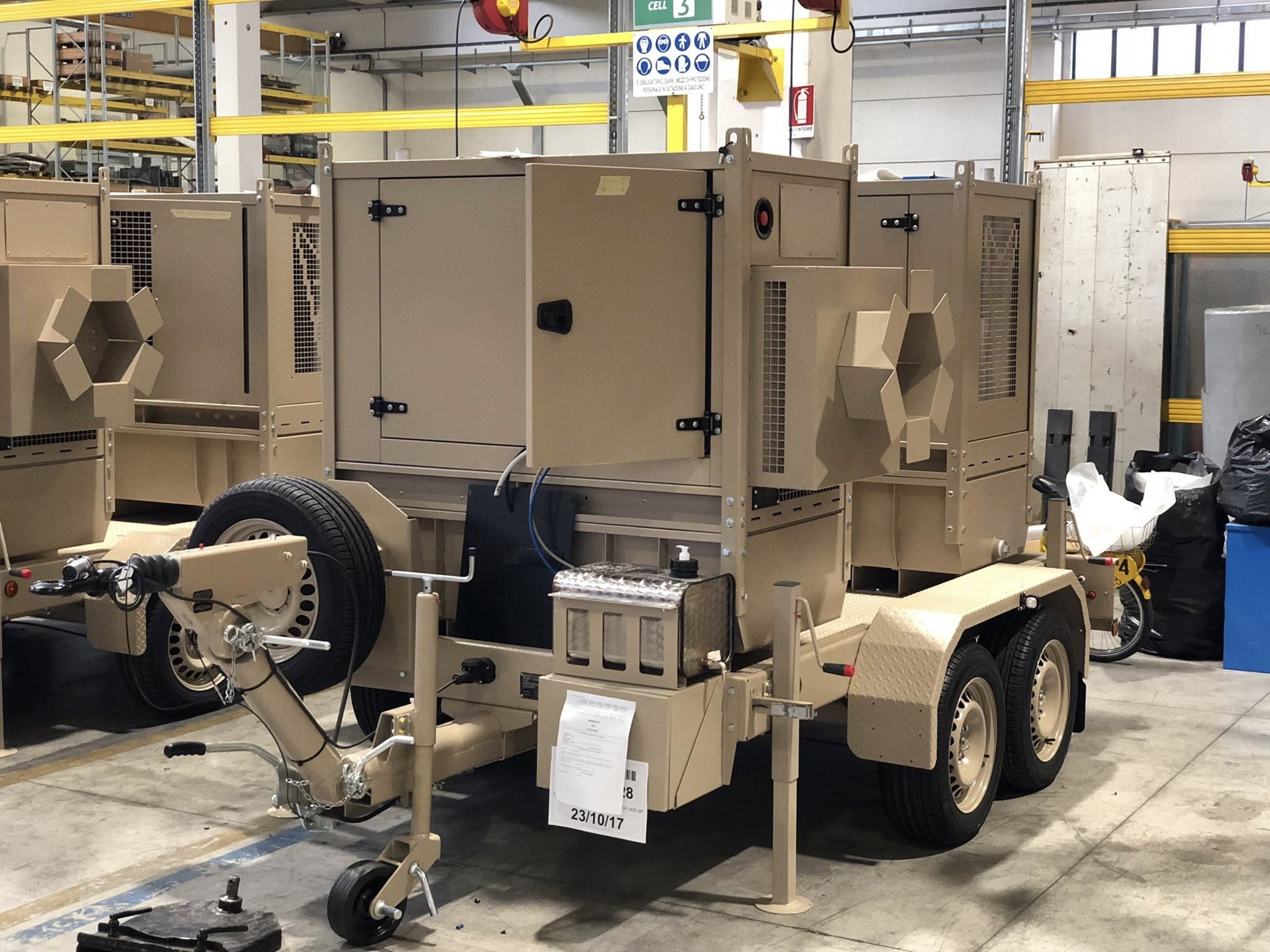 Mobile power supply for telecommunication 20 kVA with 6 trailer-mounted twin units, Perkins diesel engines and Stamford alternators